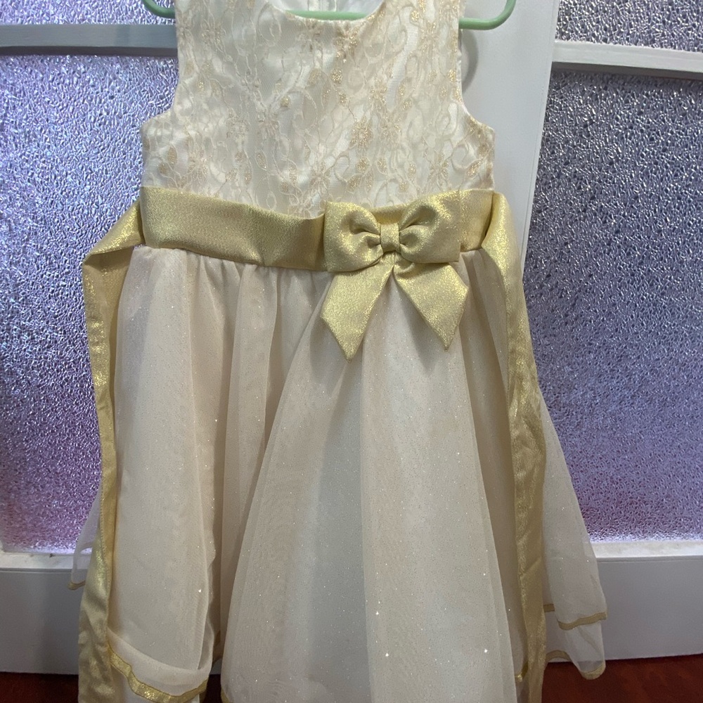 Elegant Gold and Cream Kids Dress Shimmery